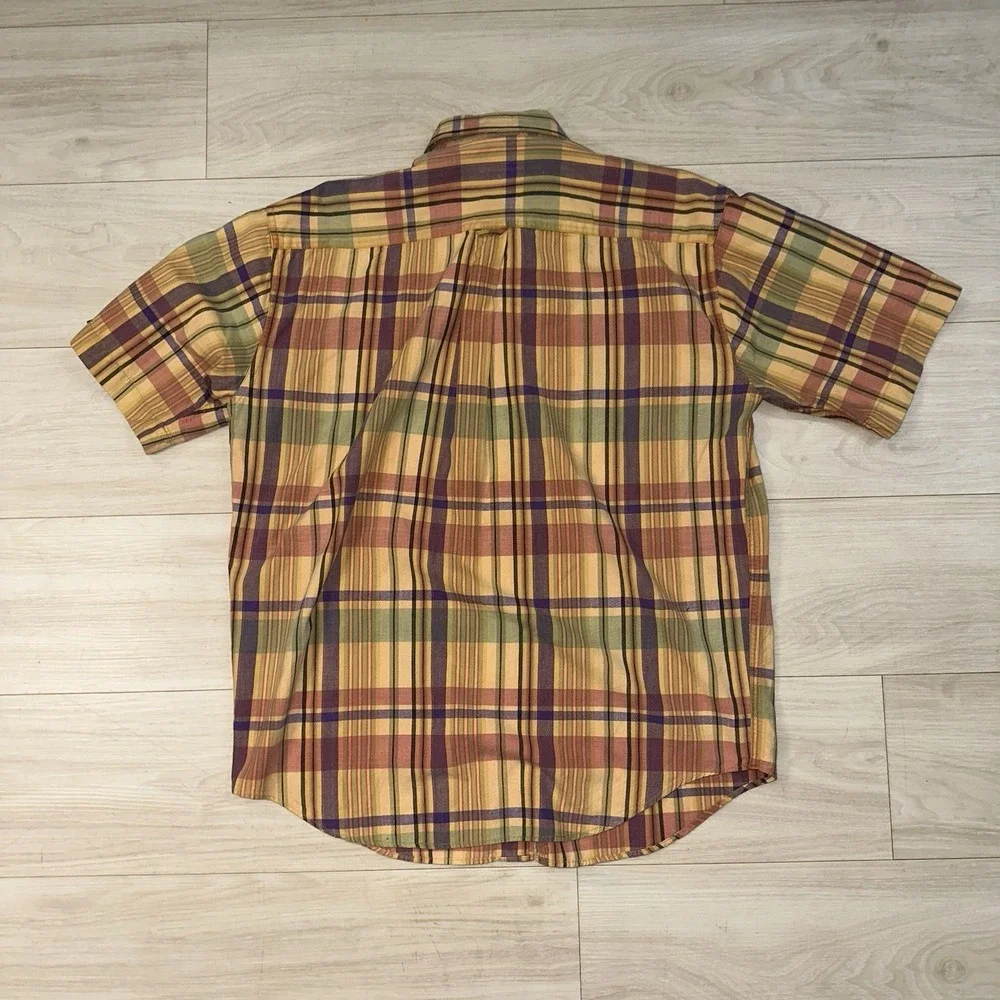 Vintage 90s Banana Republic Plaid Short Sleeve Button Up Shirt Multicolor Mens L